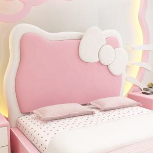 Katze Kopfteil Kinder betten Möbel Queen-Size-Einzel holzbett Hallo <span class=keywords><strong>Kitty</strong></span> Rahmen bett für Mädchen Rosa Leder - Product Image 5