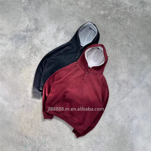เสื้อฮู้ดดี้ OEM หนานุ่มแบบสวมหัว ทรงโอเวอร์ไซส์ สำหรับผู้ชาย สองสี หนัก 400GSM ติดกระดุม สีสะท้อนแสง สตรีทแวร์ ขายส่ง รับผลิตตามแบบ - Product Image 1