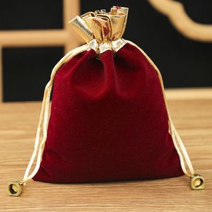 Sacs cadeaux en velours avec cordon de serrage 7*9cm, pochettes à bijoux en velours avec cordons dorés - Product Image 5