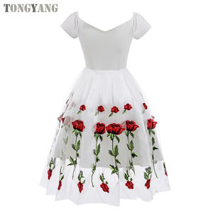 TONGYANG donna <span class=keywords><strong>abiti</strong></span> da festa estate spalle <span class=keywords><strong>eleganti</strong></span> da sera Sexy <span class=keywords><strong>abiti</strong></span> da Club ricamati abito a <span class=keywords><strong>fiori</strong></span> - Product Image 4