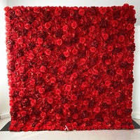 A-002 panel bunga merah buatan 3D bunga dinding gulung Ke atas latar belakang bunga mawar merah sutra