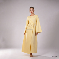 Robe Abaya unie à encolure drapée, taille froncée, fermeture éclair au dos, manches cloche, robe longue décontractée et modeste pour femmes musulmanes