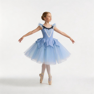 Tutú de Ballet Romántico Azul Claro para Niñas, Vestido de Danza Profesional Infantil con Diseño de Cintura de Pétalos para Roles de Coppelia y Hadas - Product Image 1
