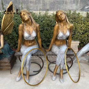 QUYANG jardin décoration métal assis Bronze laiton Sexy fille <span class=keywords><strong>nue</strong></span> Statues taille réelle Statue Sculpture pour piscine - Product Image 3