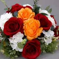 Arrangement floral de centre de table de mariage en soie artificielle rouge, orange et blanche pour réception de fête, banquet, décoration de table personnalisée