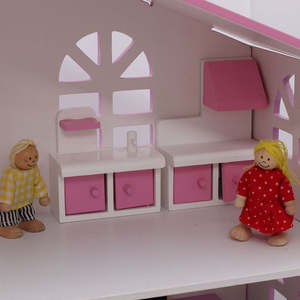 Nuevo juego de simulación de Casa de Castillo de madera incluye Mini cuna <span class=keywords><strong>escaleras</strong></span> armario casa de muñecas muebles juguete para niñas niños - Product Image 5