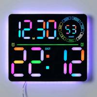 Horloge murale LED RGB carrée avec télécommande, double alarme, calendrier, lumière ambiante, luminosité réglable pour la maison, le bureau, la décoration de mariage, ODM OEM