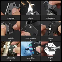 Couteau de poche multifonctionnel EDC pour l'extérieur, lame pliante hexagonale en acier inoxydable, tournevis, porte-clés, outils, porte-monnaie