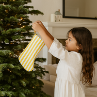 Chaussette de Noël rayée pour enfants, mignonne, réutilisable, en toile, avec boucle de suspension, décoration de Noël, fabriquée en Chine continentale