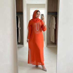 Coral Islamic Dress with Hijab Set for Festive Women Boutique Custom - Product Image 1
