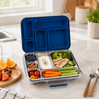 Boîte à lunch bento AOHEA en acier inoxydable avec 5 compartiments, portable, anti-fuite, sans BPA, certifiée FDA, CPC et LFGB, pour l'école