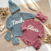 Combinaison pour bébé nouveau-né unisexe à manches longues avec broderie florale, taille 0-12 mois, première combinaison tricotée pour garçons et filles