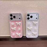 Coque de téléphone antichoc en PC avec motif marbré brillant, motif nœud et strass pour iPhone 18 17 16 Pro Max