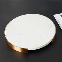 Plateau de service rond en métal, accessoires de décoration d'hôtel moderne, métal pur, marbre blanc, art domestique, plateau à bijoux, 1 pièce