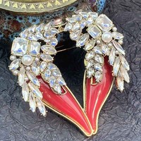 Ailes de luxe coeur broches pour femmes strass émail beauté grand amour broche broches cadeaux