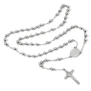 4Mm Religieuze Ketting Medailles Rvs Rozenkrans Stijl Ketting Zilver Goedkope Lange Ketting Ketting Voor Vrouwen