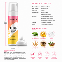 Mousse capillaire bio hypoallergénique aux herbes, marque privée, 200 ml, définit les boucles, tenue extrême, sans effet collant, mousse pour cheveux bouclés, OEM ODM