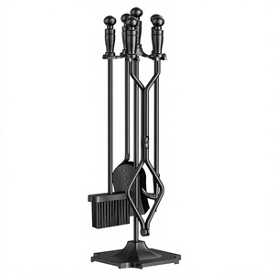 Wrought Iron Fireplace <b>Tool</b> Set with Stand 5 Piece Poker Tongs Shovel Brush Traditional Style Black Metal <b>Fire</b> <b>Tools</b> - Product Image 3