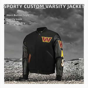 Chaqueta Bomber Deportiva Personalizada al por Mayor para Hombre, Cuello Redondo, Cierre con Botones de Cuerno, Estilo Universitario, Béisbol, Invierno, Lisa, Teñida - Product Image 2