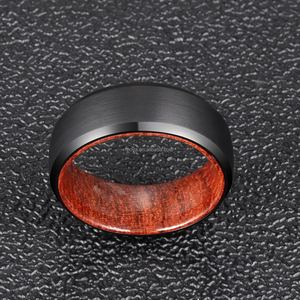 POYA 8mm spazzolato martellato nero/argento smussato bordo anello di tungsteno con fodera <span class=keywords><strong>in</strong></span> legno fede nuziale gioielli per gli uomini - Product Image 5