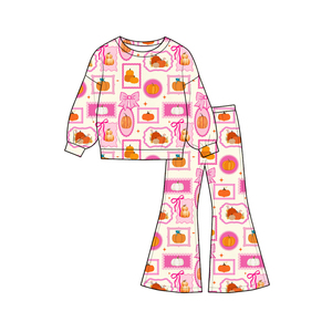 Pantalones de Campana Personalizados y Cómodos con Lazo de Calabaza para Bebés Niñas, Conjuntos de Halloween, Estilos a Juego para Hermanas, Ropa al por Mayor a Precio de Fábrica - Product Image 4