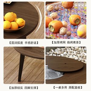 Outdoor <b>Round</b> Wood Tea <b>Table</b> With Stools For Balcony And <b>Garden</b> Durable Design - Product Image 3