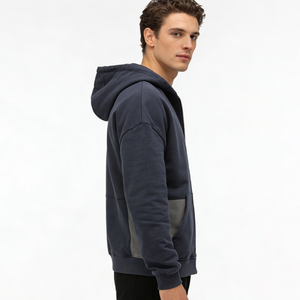 Felpe <span class=keywords><strong>con</strong></span> <span class=keywords><strong>Cappuccio</strong></span> <span class=keywords><strong>Blu</strong></span> <span class=keywords><strong>Scuro</strong></span> da Uomo, <span class=keywords><strong>con</strong></span> Zip e Blocchi di Colore, in Morbido Tessuto Felpato, Vestibilità Oversize <span class=keywords><strong>con</strong></span> Tasche, Stile Casual Streetwear per Uso Quotidiano - Product Image 3