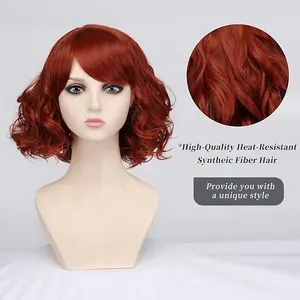 海文头发6英寸铜红色卷发假发刘海短卷发假发女性合成自然头发波浪分层假发