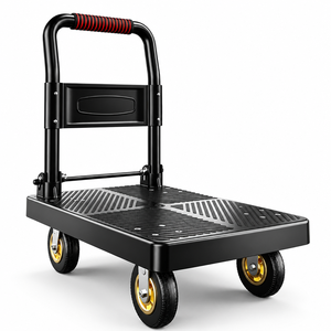 Chariot à plateforme pliable robuste à quatre roues en fer avec rangement pour entrepôt et usage domestique - Product Image 1