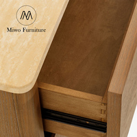 Table de Chevet Moderne Rétro avec Plateau en Marbre Travertin, Tiroirs Miroir, Pliante, Lot de 2 pour Appartement, Salon, en Bois