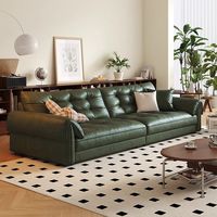 Sofa Kulit Asli Lurus Bergaya Retro Modern Mewah Ringan Amerika Minimalis Italia untuk Ruang Tamu
