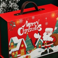 Luxuriöse Weihnachtsgeschenkbox aus Papier mit roter Weihnachtsmann-Illustration, Frohe-Weihnachts-Design, Tragegriff, OEM, Eigenmarke, Großhandel