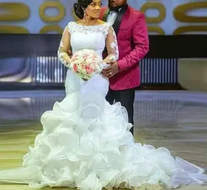 Gaun pernikahan manik-manik putri duyung ruffle kualitas tinggi baru gaun pengantin vestidos de novia elegante ekor ikan 2024
