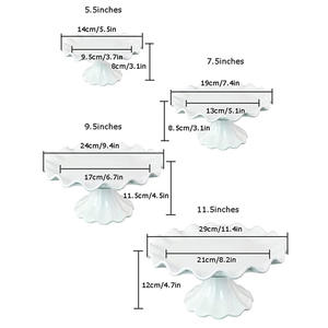 Plateau à gâteau en céramique à volants, <span class=keywords><strong>pied</strong></span> haut, bord ondulé, gâteau blanc émaillé, support à dessert, porcelaine, comade, fruit, piédestal, <span class=keywords><strong>assiette</strong></span> à gâteau - Product Image 4