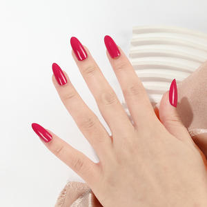 <span class=keywords><strong>Uñas</strong></span> Postizas Acrílicas Hechas a Mano, Color Rojo Rosa, Monocromáticas, Cuadradas, Cobertura Completa, Forma Almendrada, con Pegamento, Venta al por Mayor - Product Image 4