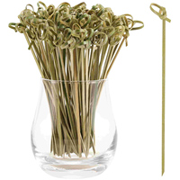 Wegwerp ecologische bamboe cocktailprikkers met hart- en bloemknoopdesign voor catering en evenementen