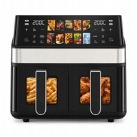 Friteuse à air carrée double panier 4+4L en acier inoxydable avec contrôle numérique, fonctions de grillade, cuisson et cuisson au four pour usage domestique