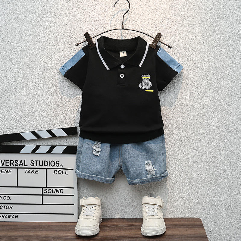 Shop Our Baby Boys Summer Cartoon Polo Shirt Denim Shorts Set