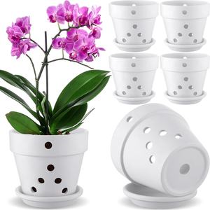 Planteur d'orchidée en céramique de pot d'orchidée d'évider de 6.5 "avec le planteur d'intérieur d'orchidée de soucoupe de trou pour la circulation d'air - Product Image 1