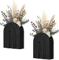 Vas Dinding Kayu Hitam 2 Buah, Pot Gantung Dinding Gaya Farmhouse Modern untuk Bunga Buatan, Tanaman Palsu & Bunga Kering