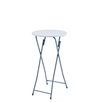 Table de cocktail ronde pliante en HDPE blanc avec structure métallique, table haute pour mariage, fête, banquet, événement extérieur, location