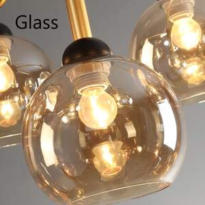 Lustre moderne de style mid-century, finition noir et or, 9 lumières, globes en verre <span class=keywords><strong>gris</strong></span> fumé ambré, luminaire de <span class=keywords><strong>plafond</strong></span> pour salon, salle à manger, hall d'entrée - Product Image 4