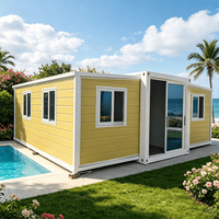 Maison conteneur extensible de 40 pieds, conteneur à double aile, maison pliable extensible, villa préfabriquée, porte coulissante jaune personnalisée