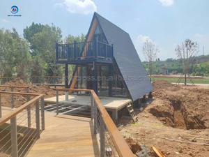 Недорогой каркасный дом стальной конструкции деревянный дом Вилла портативный треугольный дом гостиничный номер крошечный домашний комплект с балконом - Product Image 4