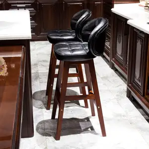 Grosir Nordic Counter tinggi kayu luar ruangan kulit dapur kursi mewah bangku Bar perakitan dapat dilepas sederhana Bar kursi tinggi