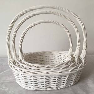 Cesti di <span class=keywords><strong>vimini</strong></span> ovali bianchi ecologici per <span class=keywords><strong>fiori</strong></span>, cesti di <span class=keywords><strong>vimini</strong></span> natalizi foderati per <span class=keywords><strong>fiori</strong></span> con manico, all'ingrosso - Product Image 1