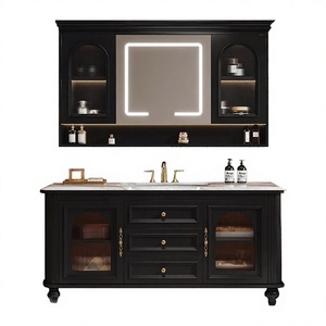 Ensemble de meubles de salle de bain modernes en bois massif OEM 2025 avec lavabo en céramique, drain en cuivre, miroir, robinet pour hall et chambre à coucher - Product Image 2