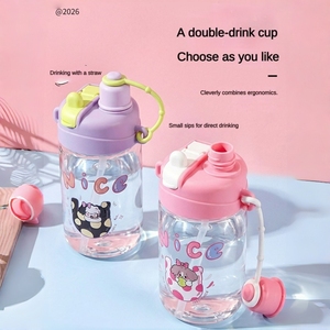 Botella de Agua Transparente de Plástico para Niños con Pajita, Diseño de Dibujos Animados, Taza Deportiva Portátil para Niños de Preescolar y Escolares - Product Image 3