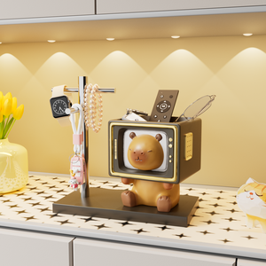 Organisateur de clés rétro en forme de téléviseur avec crochets, décoration Capybara pour entrée, porte d'entrée, salon, cadeau de pendaison de crémaillère - Product Image 1
