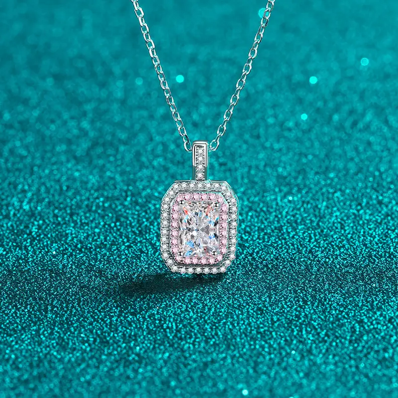 Fine Jewelry 1CT Radiant Cut Moissanite Diamond Pendant Gold Plated 925 Sterling Silver Pendant Necklace Gift